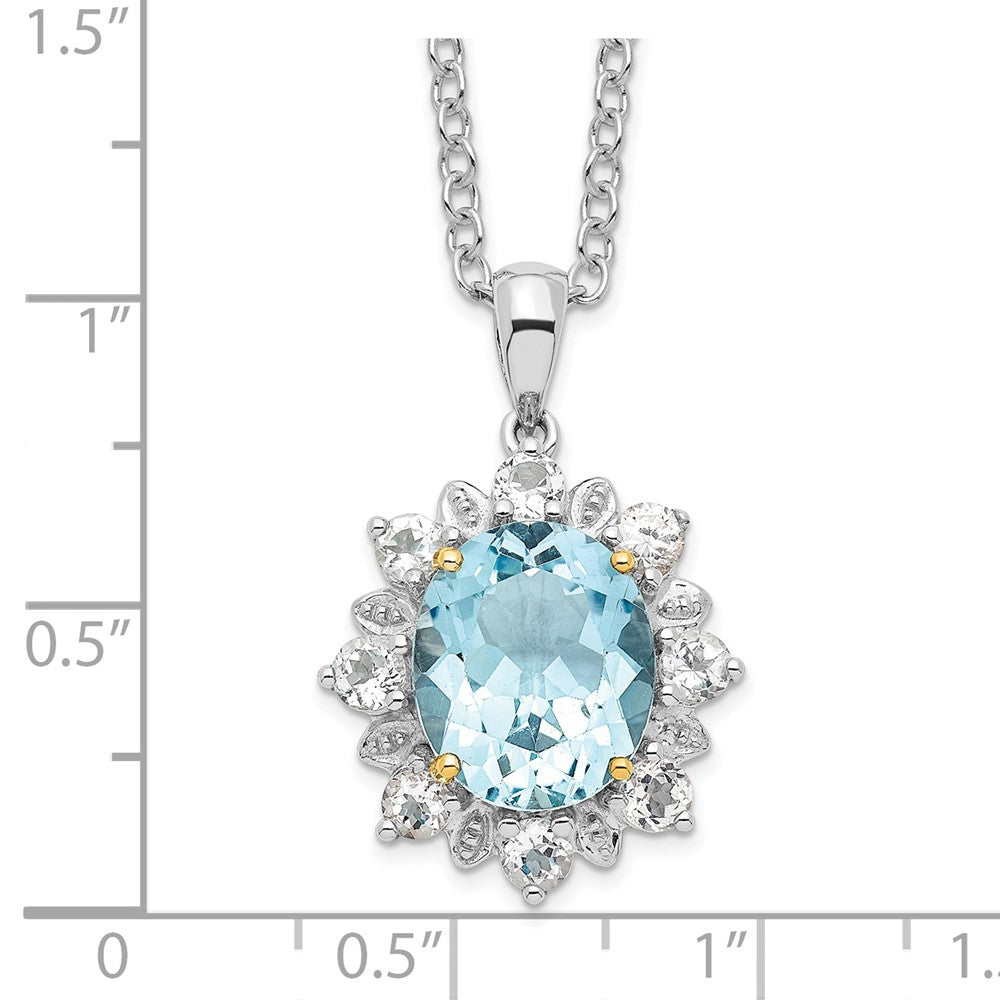 Sterling Silver Brilliant Gemstones With 14K Accent Rhodium-Plated Sky Blue Topaz And White 18 Inch Necklace 2 Extender