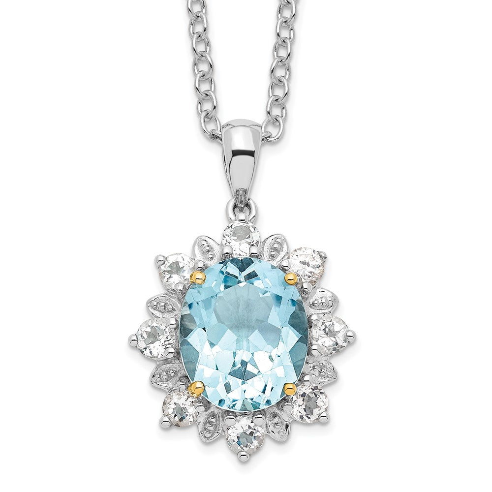 Sterling Silver Brilliant Gemstones With 14K Accent Rhodium-Plated Sky Blue Topaz And White 18 Inch Necklace 2 Extender