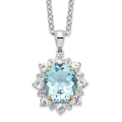 Sterling Silver Brilliant Gemstones With 14K Accent Rhodium-Plated Sky Blue Topaz And White 18 Inch Necklace 2 Extender