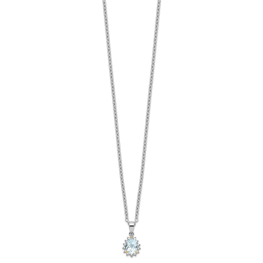 Sterling Silver Brilliant Gemstones With 14K Accent Rhodium-Plated Sky Blue Topaz And Diamond 18 Inch Necklace 2 Extender