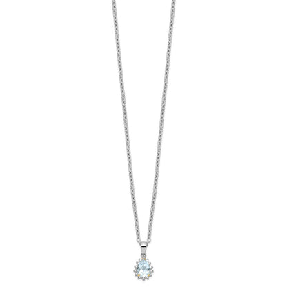 Sterling Silver Brilliant Gemstones With 14K Accent Rhodium-Plated Sky Blue Topaz And Diamond 18 Inch Necklace 2 Extender