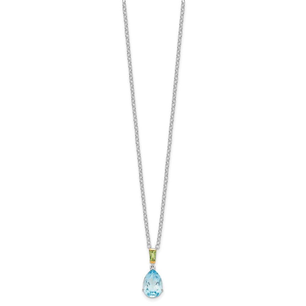 Sterling Silver Brilliant Gemstones With14K Accent Rhodium-Plated Sky Blue Topaz And Peridot 18 Inch Necklace With 2 Extender
