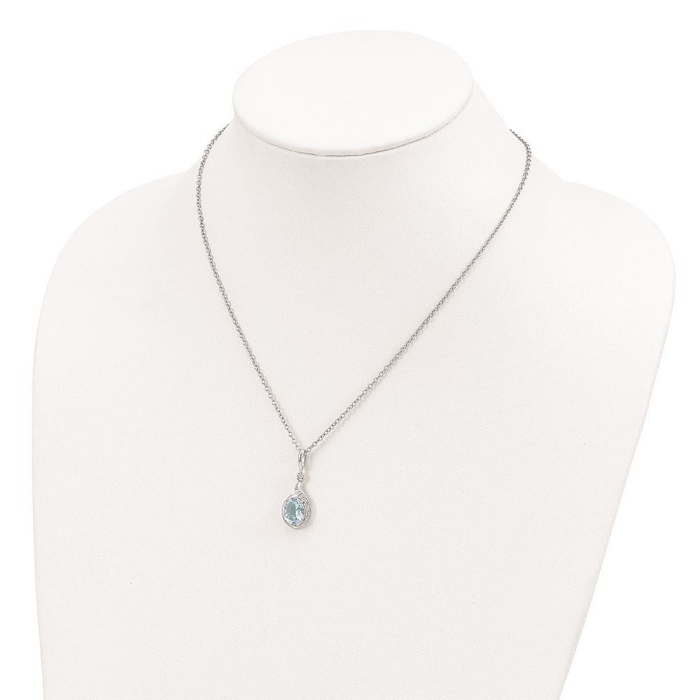 Sterling Silver Brilliant Gemstones With 14K Accent Rhodium-Plated Sky Blue Topaz And Diamond 18 Inch Necklace 2 Extender