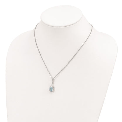 Sterling Silver Brilliant Gemstones With 14K Accent Rhodium-Plated Sky Blue Topaz And Diamond 18 Inch Necklace 2 Extender