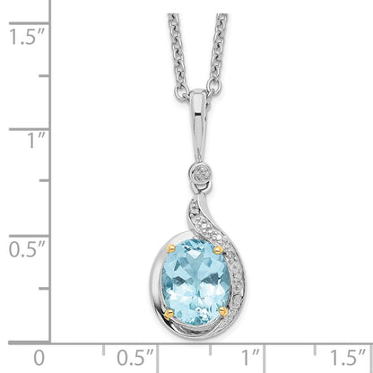 Sterling Silver Brilliant Gemstones With 14K Accent Rhodium-Plated Sky Blue Topaz And Diamond 18 Inch Necklace 2 Extender