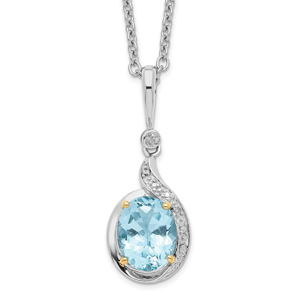 Sterling Silver Brilliant Gemstones With 14K Accent Rhodium-Plated Sky Blue Topaz And Diamond 18 Inch Necklace 2 Extender