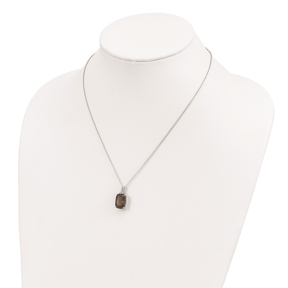 Sterling Silver Brilliant Gemstones With 14K Accent Rhodium-Plated Smoky Quartz And Diamond 18 Inch Necklace 2 Extender