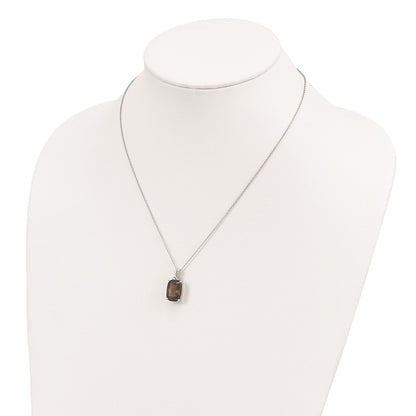 Sterling Silver Brilliant Gemstones With 14K Accent Rhodium-Plated Smoky Quartz And Diamond 18 Inch Necklace 2 Extender