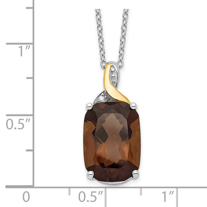 Sterling Silver Brilliant Gemstones With 14K Accent Rhodium-Plated Smoky Quartz And Diamond 18 Inch Necklace 2 Extender