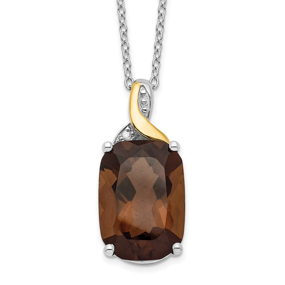 Sterling Silver Brilliant Gemstones With 14K Accent Rhodium-Plated Smoky Quartz And Diamond 18 Inch Necklace 2 Extender