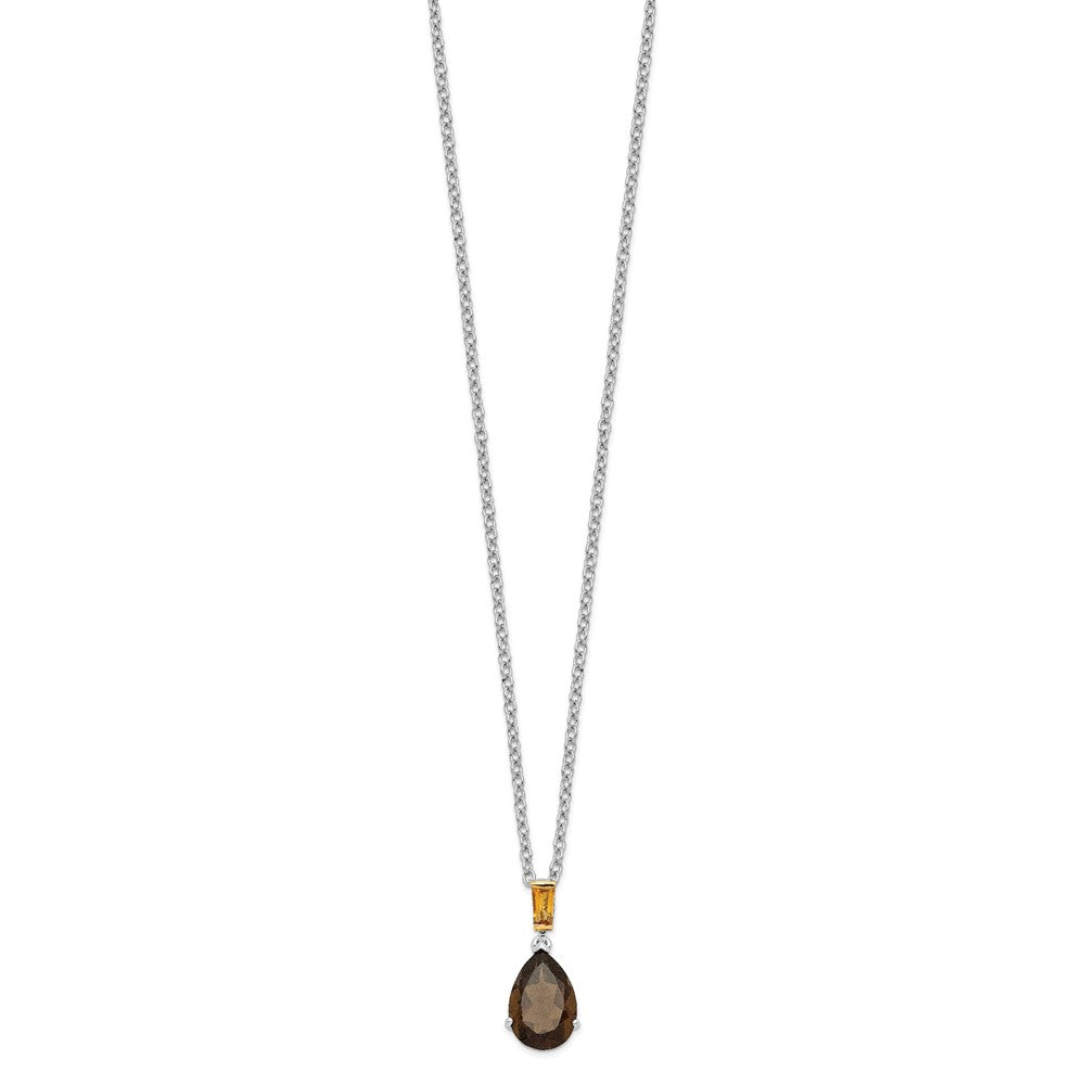 Sterling Silver Brilliant Gemstones With 14K Accent Rhodium-Plated Smoky Quartz And Citrine Necklace