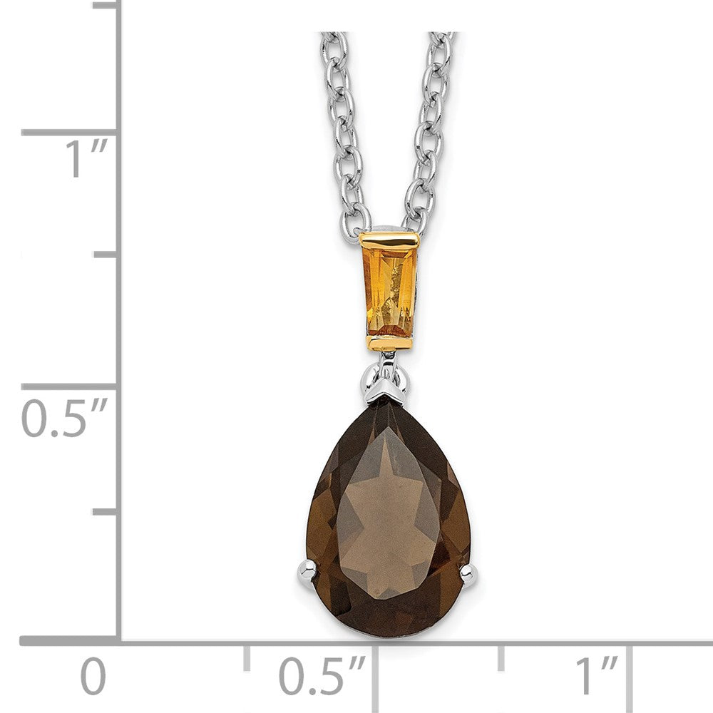 Sterling Silver Brilliant Gemstones With 14K Accent Rhodium-Plated Smoky Quartz And Citrine Necklace