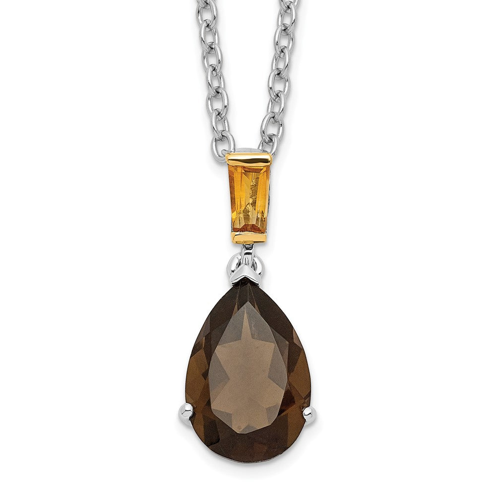 Sterling Silver Brilliant Gemstones With 14K Accent Rhodium-Plated Smoky Quartz And Citrine Necklace