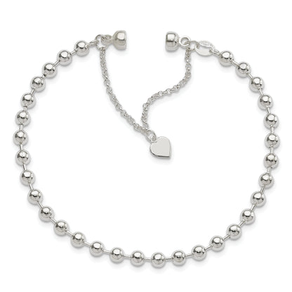 Sterling Silver Polished 4mm Beaded Dangling Heart 7.5 Inch Charm Bracelet With Magnetic Clasp