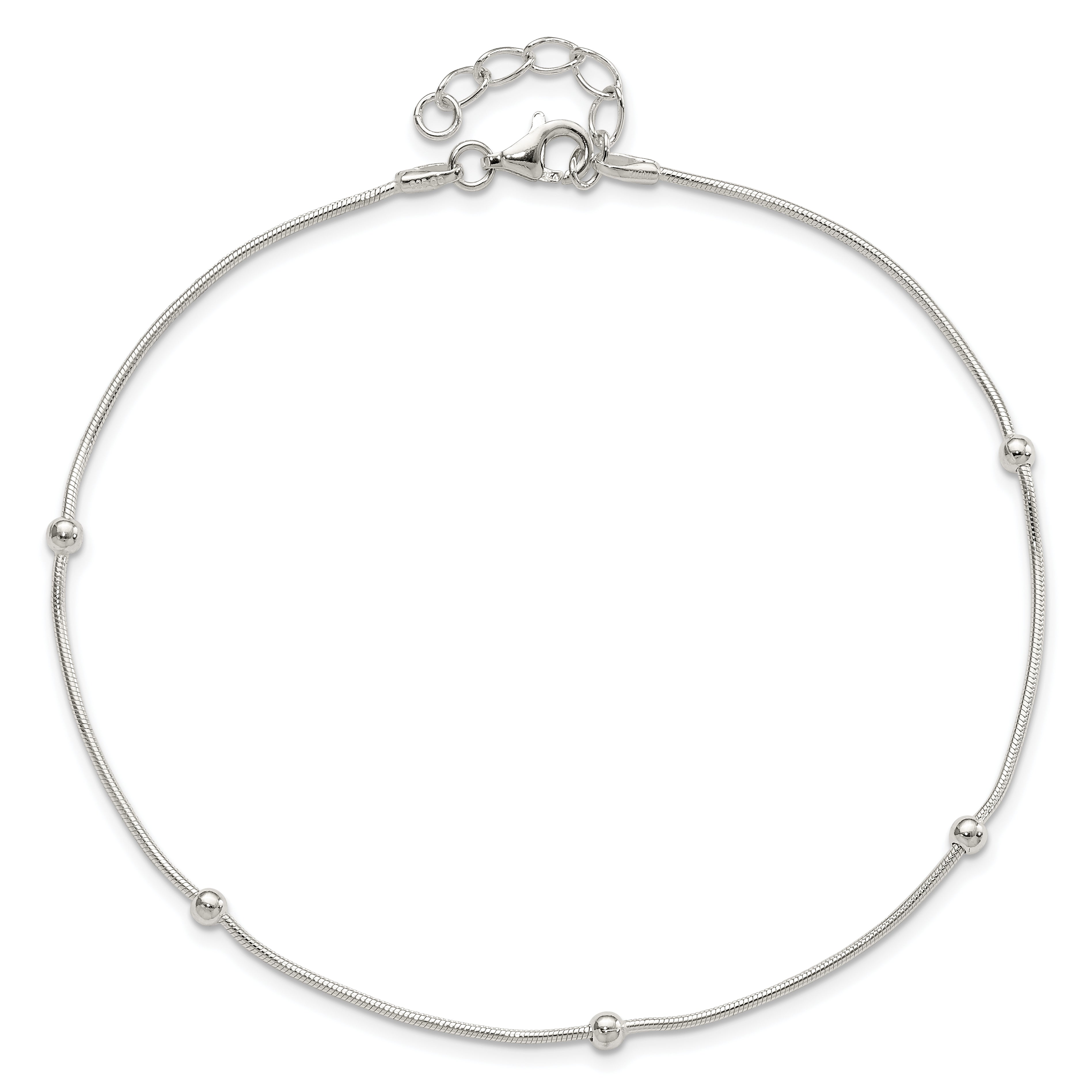 Sterling Silver 9In Plus1.5 In Ext Polished Anklet