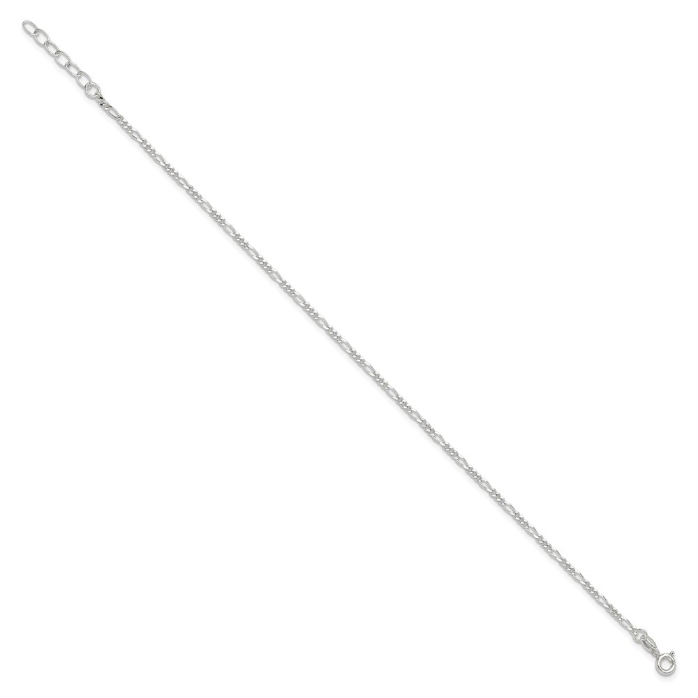 Sterling Silver Diamond Cut Polished Figaro 9In Plus 1In Ext. Anklet