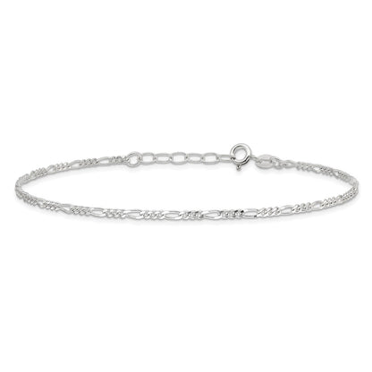 Sterling Silver Diamond Cut Polished Figaro 9In Plus 1In Ext. Anklet
