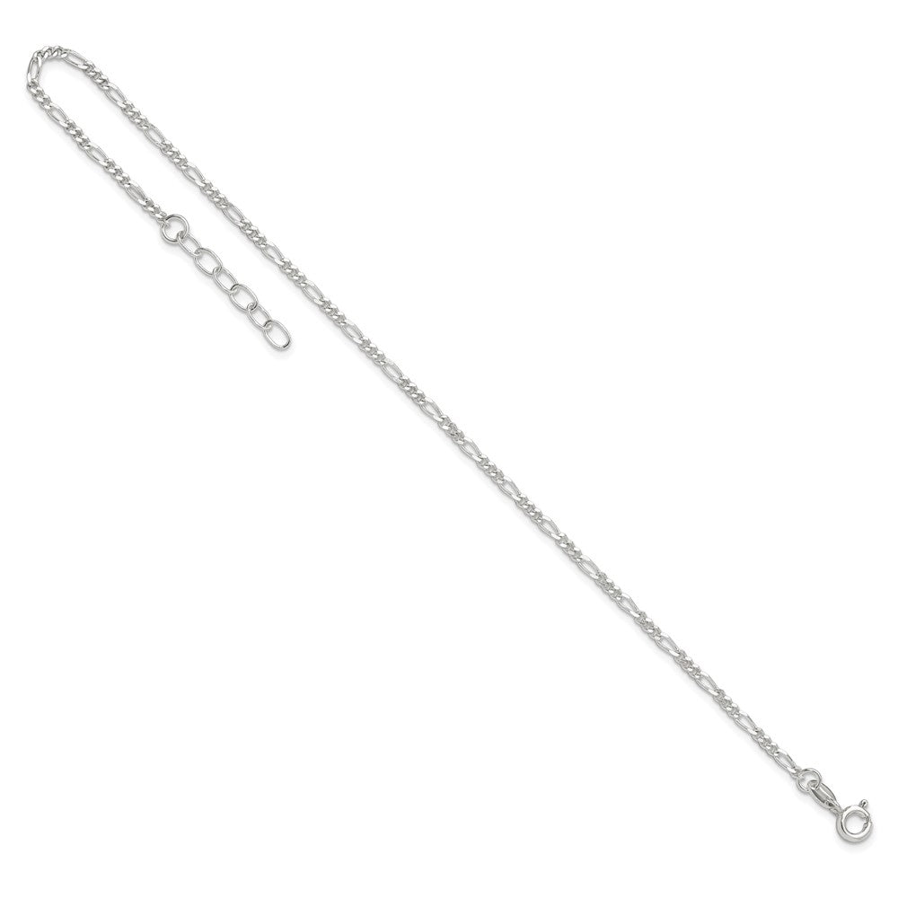 Sterling Silver Diamond Cut Polished Figaro 9In Plus 1In Ext. Anklet