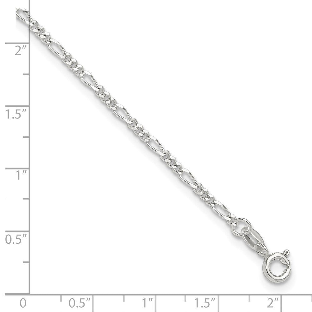 Sterling Silver Diamond Cut Polished Figaro 9In Plus 1In Ext. Anklet