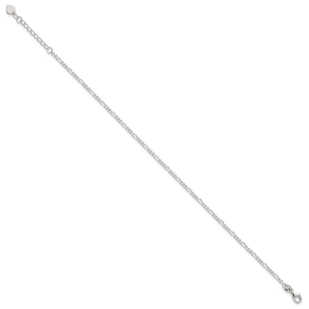 Sterling Silver D/C Polished Figaro 9In Plus 1In Ext. Anklet