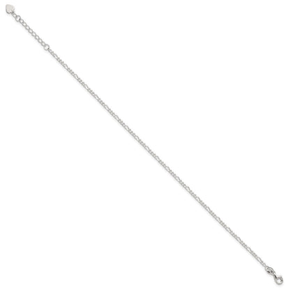 Sterling Silver D/C Polished Figaro 9In Plus 1In Ext. Anklet