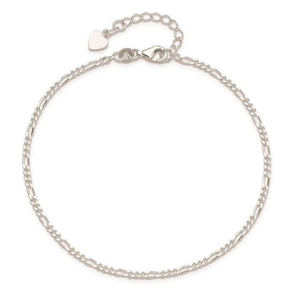 Sterling Silver D/C Polished Figaro 9In Plus 1In Ext. Anklet