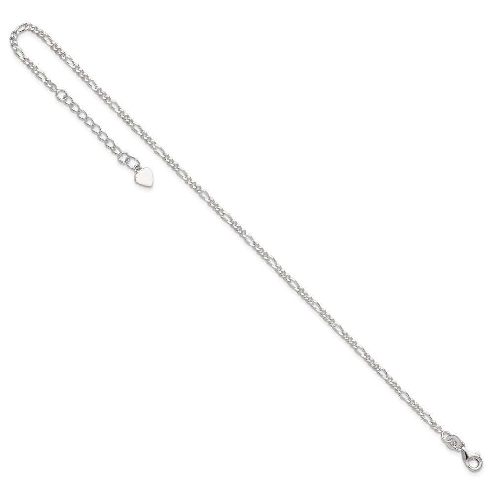 Sterling Silver D/C Polished Figaro 9In Plus 1In Ext. Anklet