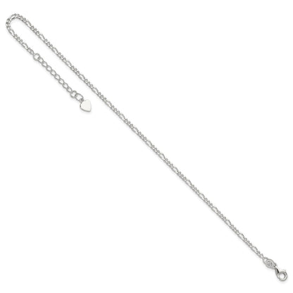Sterling Silver D/C Polished Figaro 9In Plus 1In Ext. Anklet