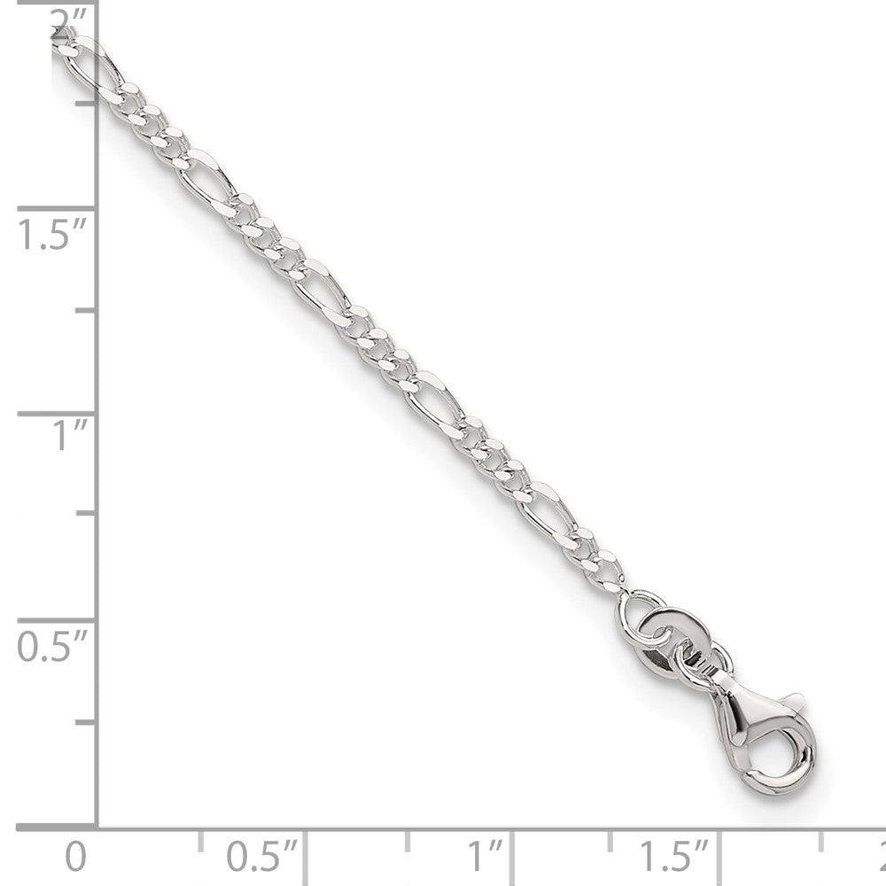 Sterling Silver D/C Polished Figaro 9In Plus 1In Ext. Anklet