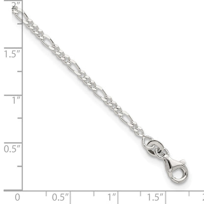 Sterling Silver D/C Polished Figaro 9In Plus 1In Ext. Anklet