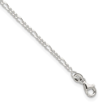 Sterling Silver D/C Polished Figaro 9In Plus 1In Ext. Anklet