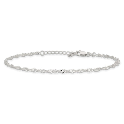Sterling Silver D/C Polished 9In Including A 1In Ext. Anklet
