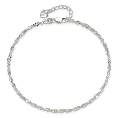 Sterling Silver D/C Polished 9In Including A 1In Ext. Anklet