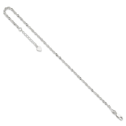 Sterling Silver D/C Polished 9In Including A 1In Ext. Anklet