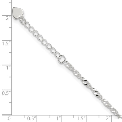 Sterling Silver D/C Polished 9In Including A 1In Ext. Anklet