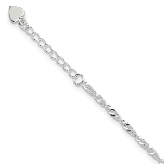 Sterling Silver D/C Polished 9In Including A 1In Ext. Anklet