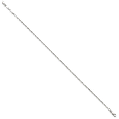 Sterling Silver Adjustable Diamond-Cut Rope 9In Plus 1In Ext. Anklet