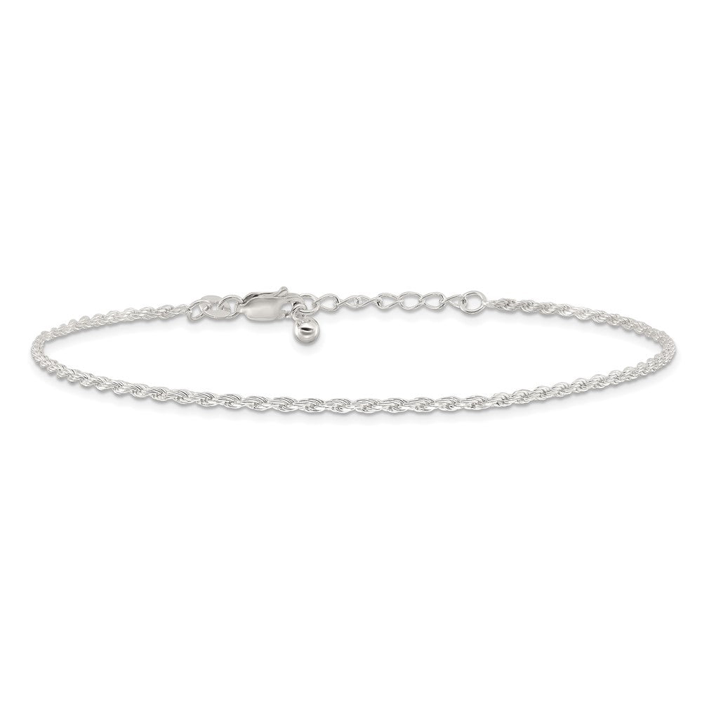 Sterling Silver Adjustable Diamond-Cut Rope 9In Plus 1In Ext. Anklet