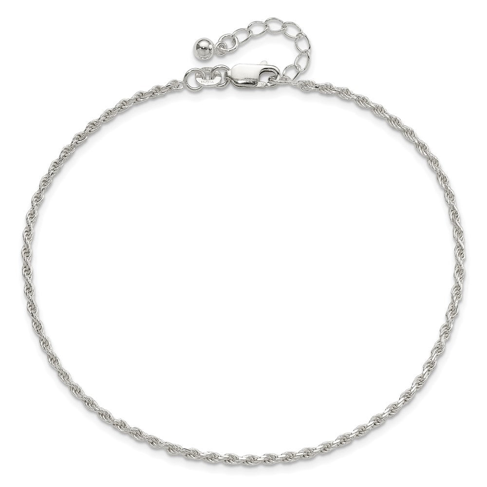 Sterling Silver Adjustable Diamond-Cut Rope 9In Plus 1In Ext. Anklet