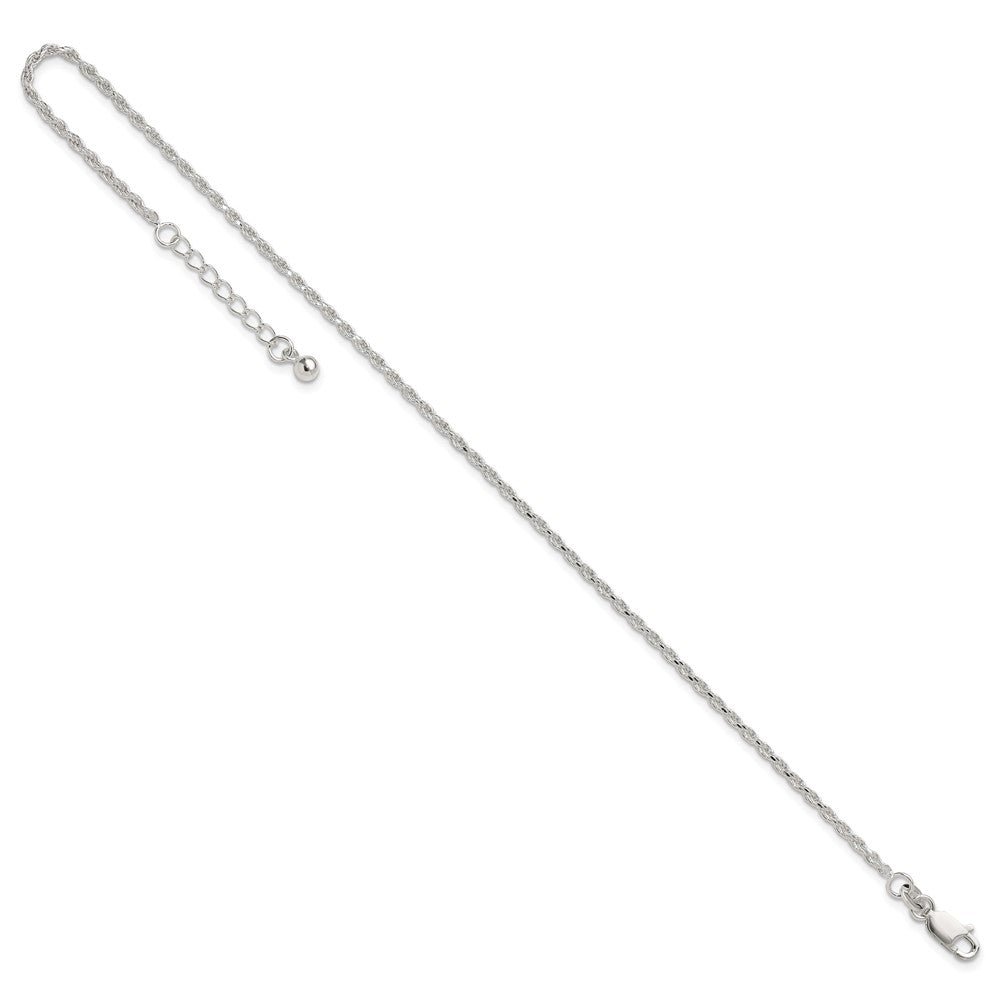 Sterling Silver Adjustable Diamond-Cut Rope 9In Plus 1In Ext. Anklet