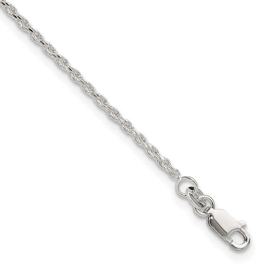 Sterling Silver Adjustable Diamond-Cut Rope 9In Plus 1In Ext. Anklet