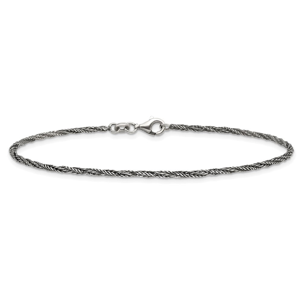 Sterling Silver 1.45mm Antiqued Anklet