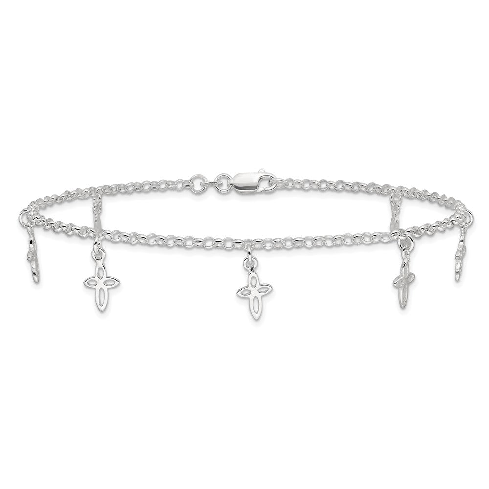 Sterling Silver 9 In Cross Anklet