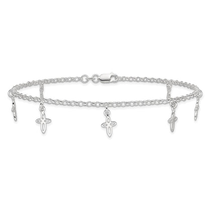 Sterling Silver 9 In Cross Anklet