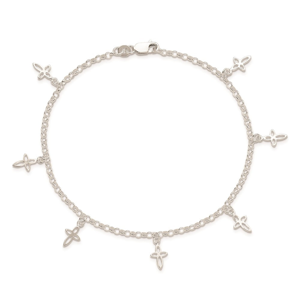 Sterling Silver 9 In Cross Anklet