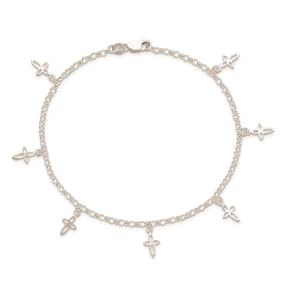 Sterling Silver 9 In Cross Anklet