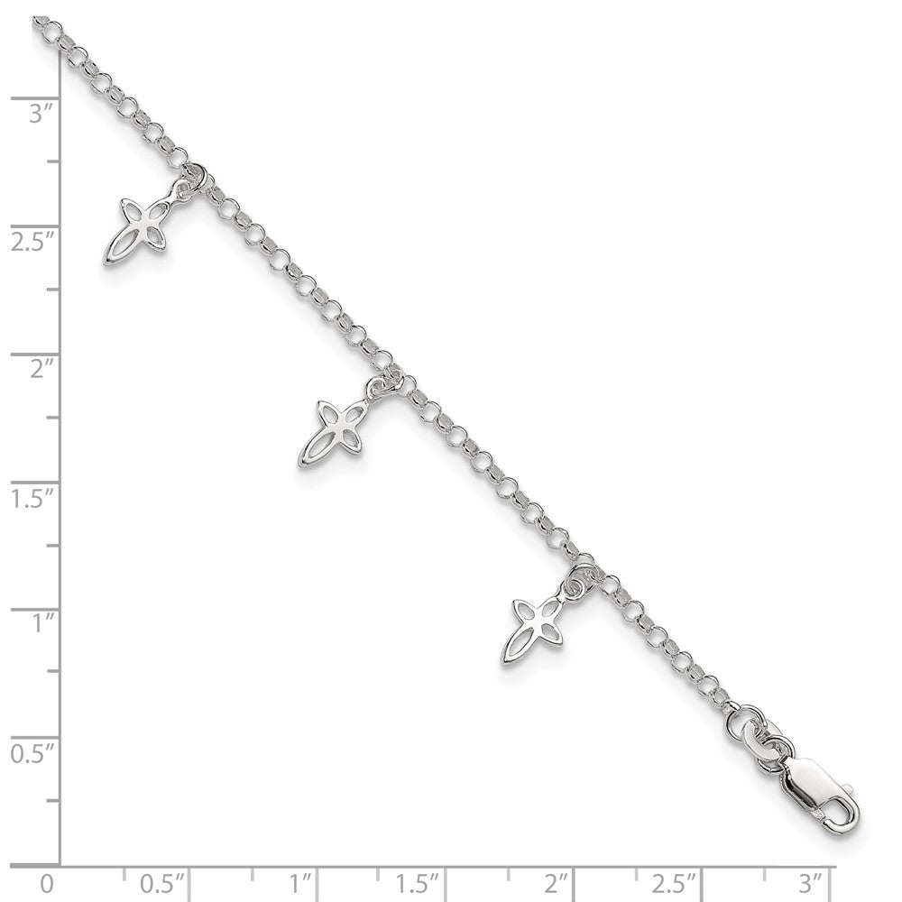 Sterling Silver 9 In Cross Anklet