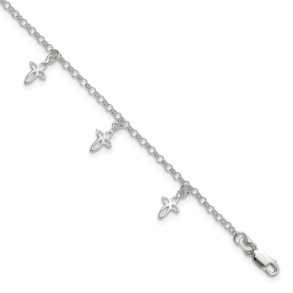Sterling Silver 9 In Cross Anklet