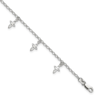Sterling Silver 9 In Cross Anklet