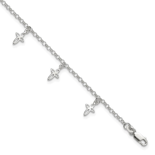 Sterling Silver 9 In Cross Anklet